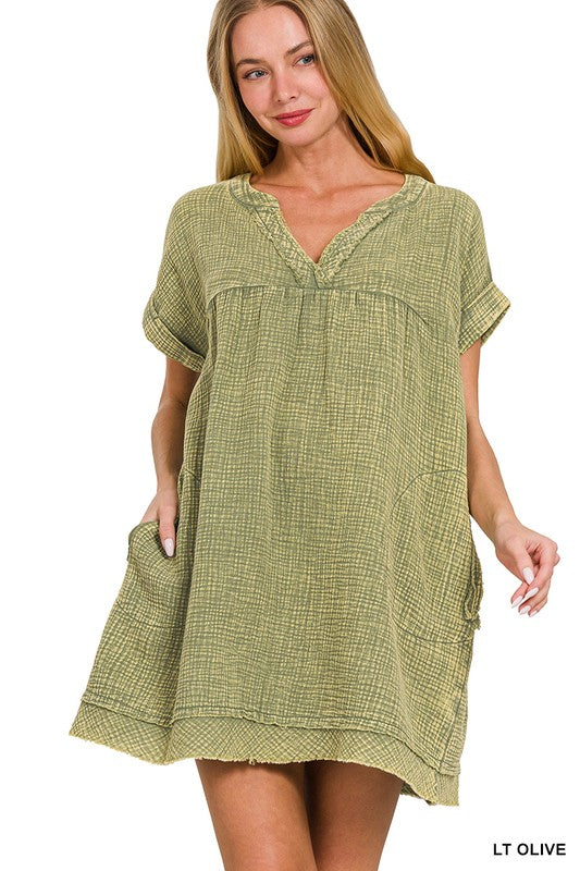 Zenana Cotton Gauze Raw Edge Womens Dress 7Colors S-XL