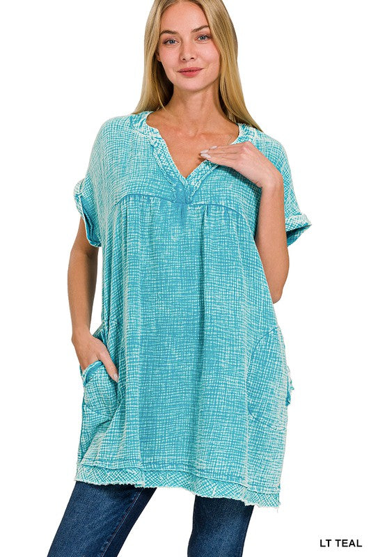 Zenana Cotton Gauze Raw Edge Womens Dress 7Colors S-XL