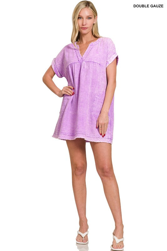 Zenana Cotton Gauze Raw Edge Womens Dress 7Colors S-XL