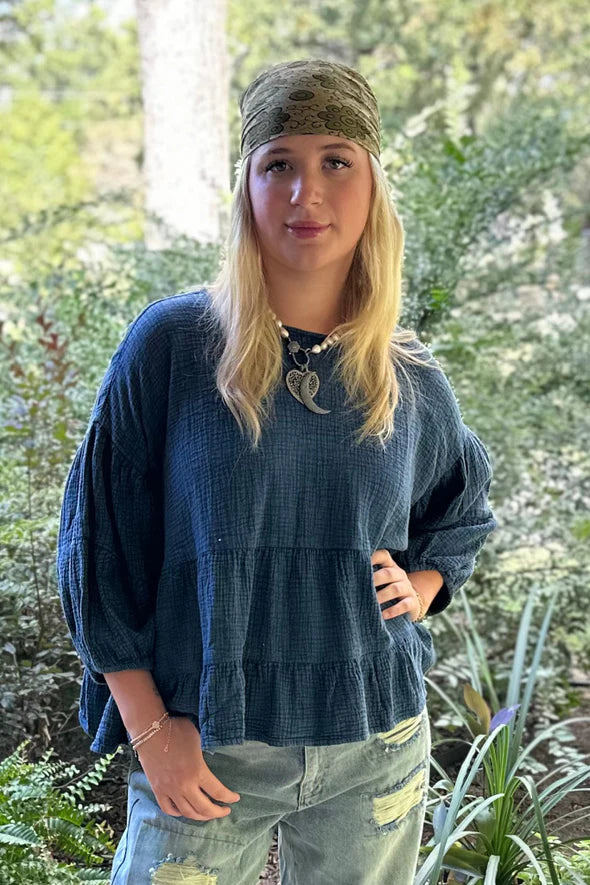 Jaded Gypsy On The Rise Top Womens Blouse in Vintage Navy
