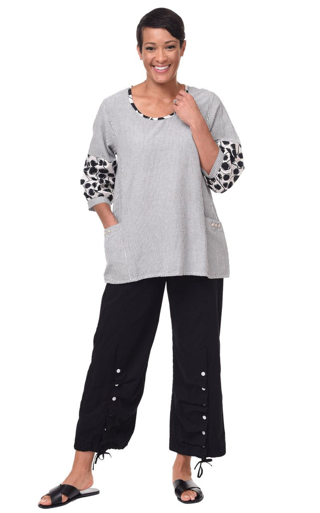 Sonya Womens Balloon Sleeves Top in Ticking