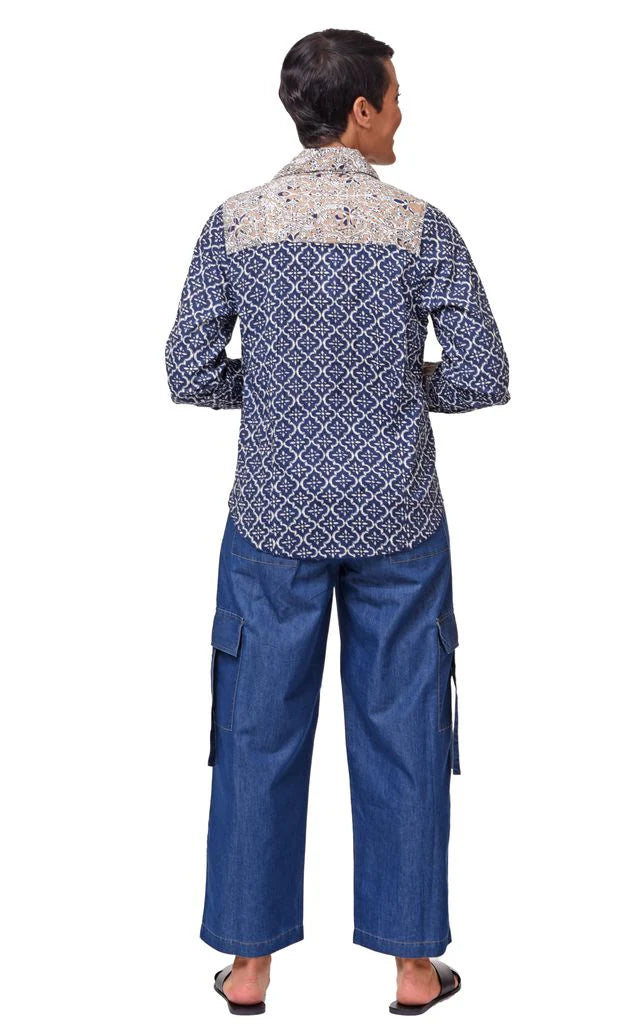 Gretchen Womens Button Down Shirt in Tile