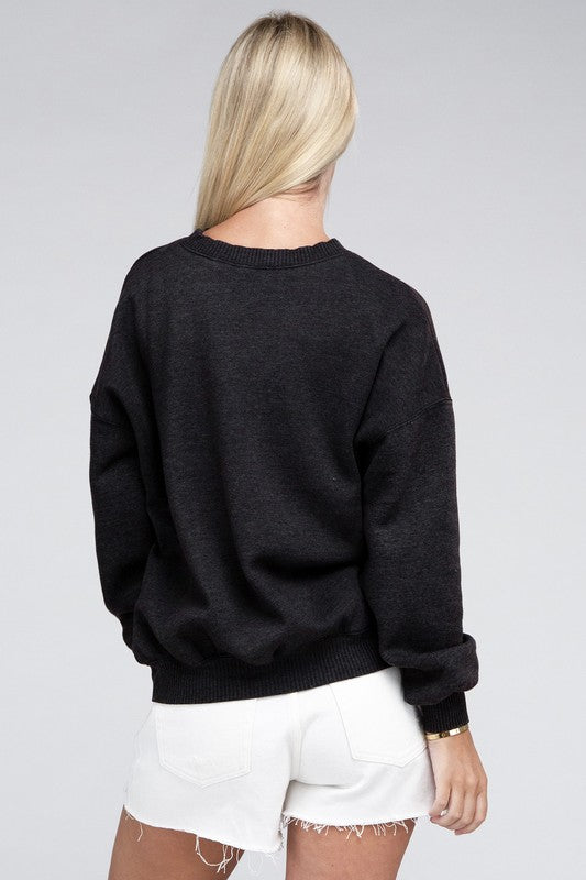 Zenana Acid Wash Fleece Oversized Womens Pullover in Black