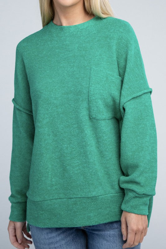 Zenana Brushed Melange Drop Shoulder Oversized Sweater 5Colors S-XL
