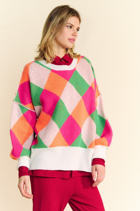 Davi & Dani Exposed Seam Color Block Drop Shoulder Womens Sweater