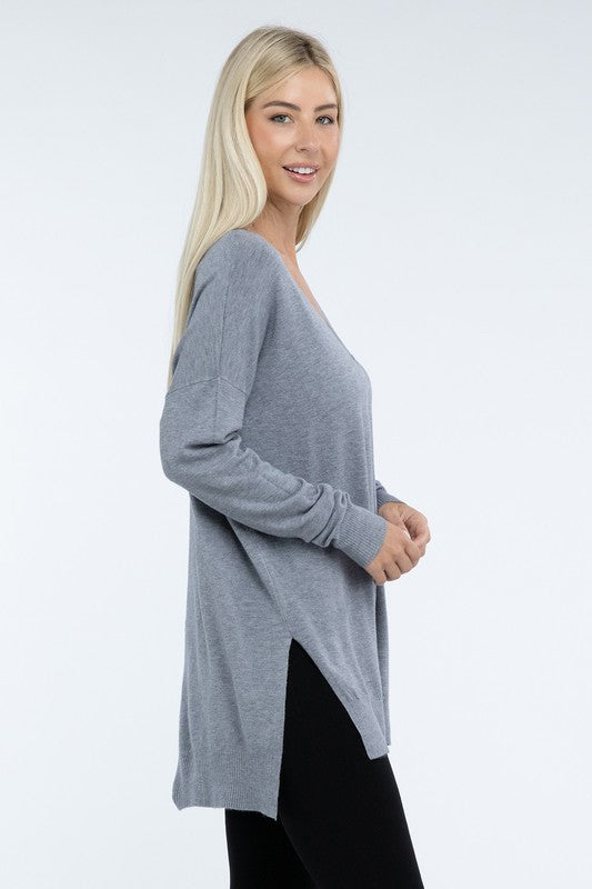 Zenana Hi-Low Hem Front Seam Womens Sweater 5 Colors