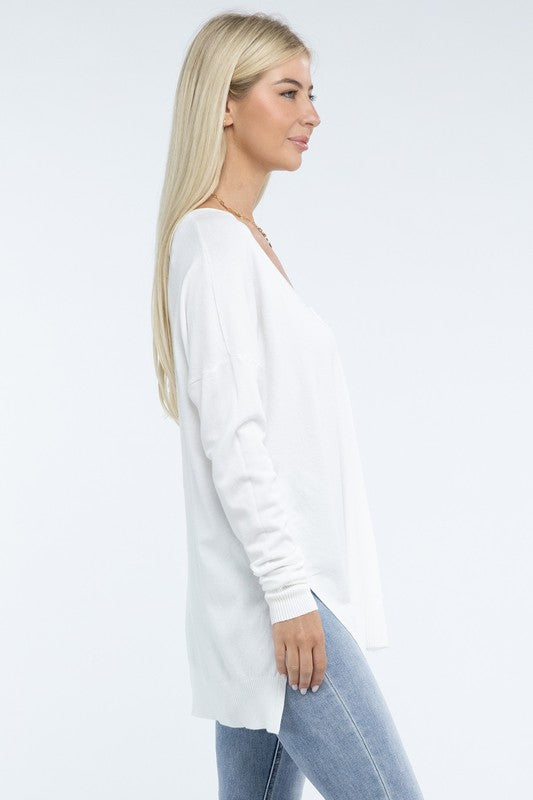 Zenana Hi-Low Hem Front Seam Womens Sweater 5 Colors