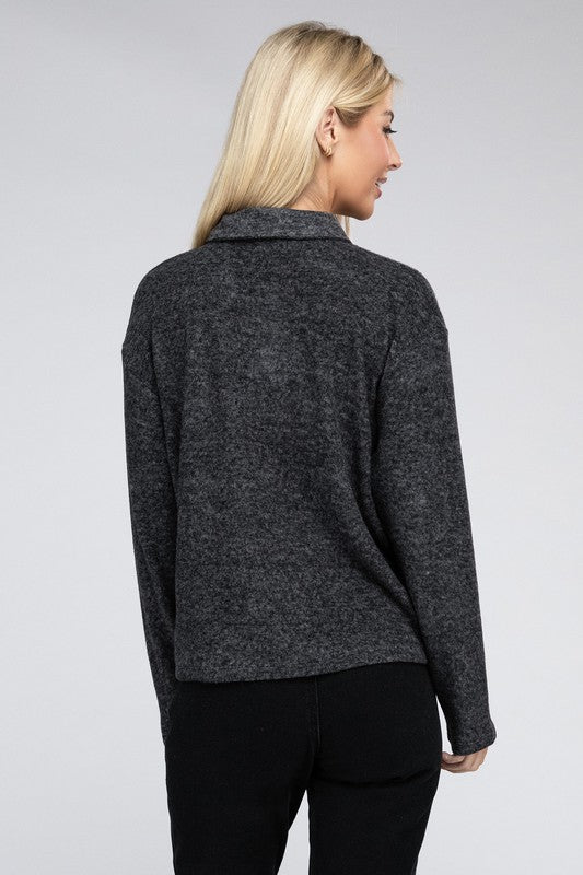 Zenana Brushed Melange Hacci Collared Sweater 5Colors S-L