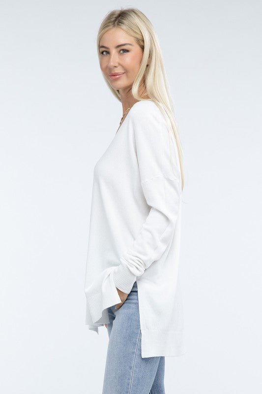 Zenana Hi-Low Hem Front Seam Womens Sweater 5 Colors