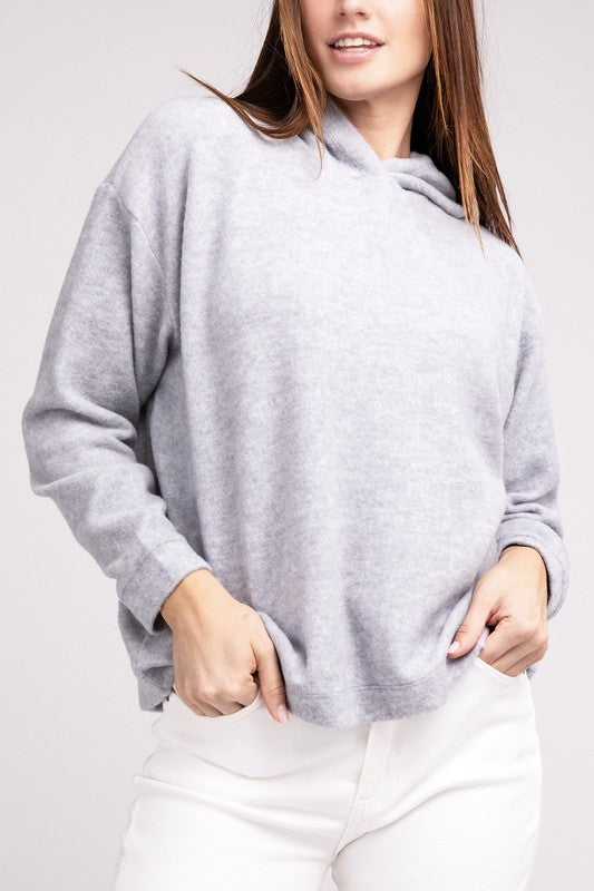 Zenana Hooded Brushed Melange Hacci Womens Sweater 4 Colors