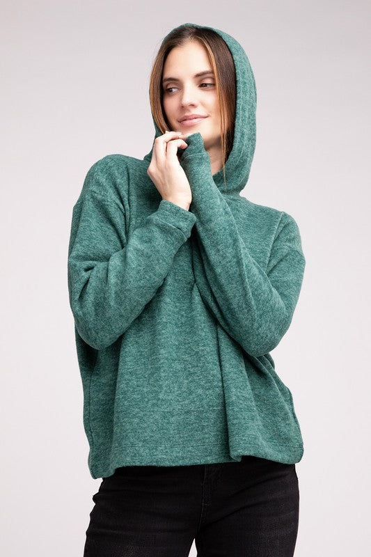 Zenana Hooded Brushed Melange Hacci Womens Sweater 4 Colors