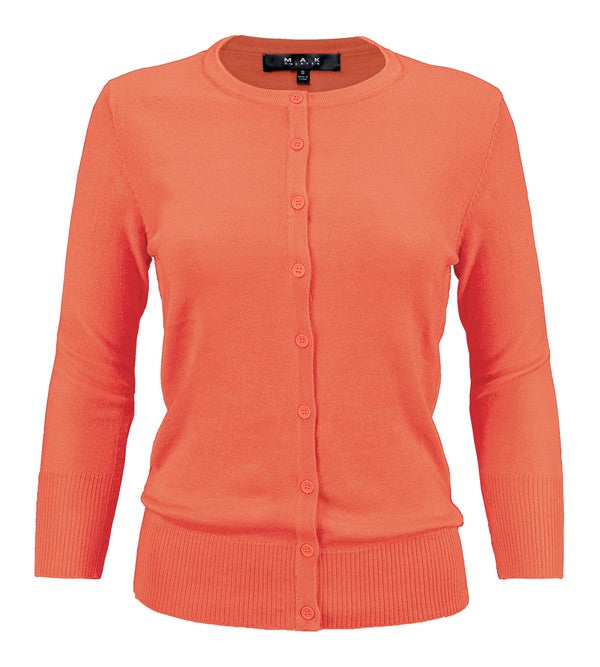 Mak Basic Crewneck Knit Cardigan Sweater 21 Color Choice S-L
