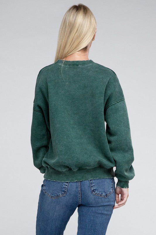 Zenana Acid Wash Fleece Oversized Womens Pullover in Black