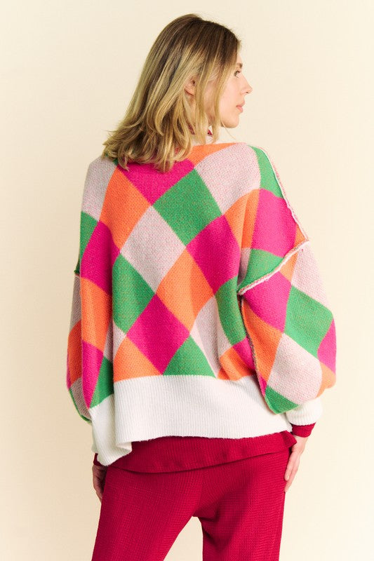 Davi & Dani Exposed Seam Color Block Drop Shoulder Womens Sweater