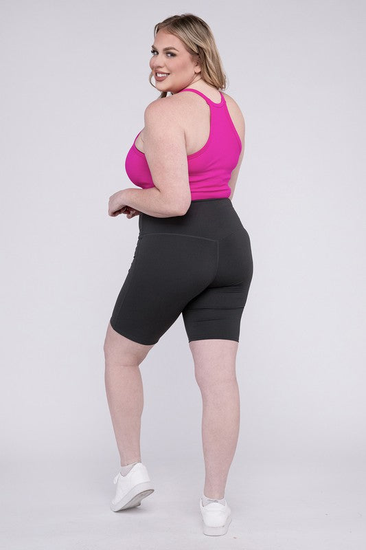 Zenana Plus Size Athletic High Rise Womens Biker Shorts 3Colors
