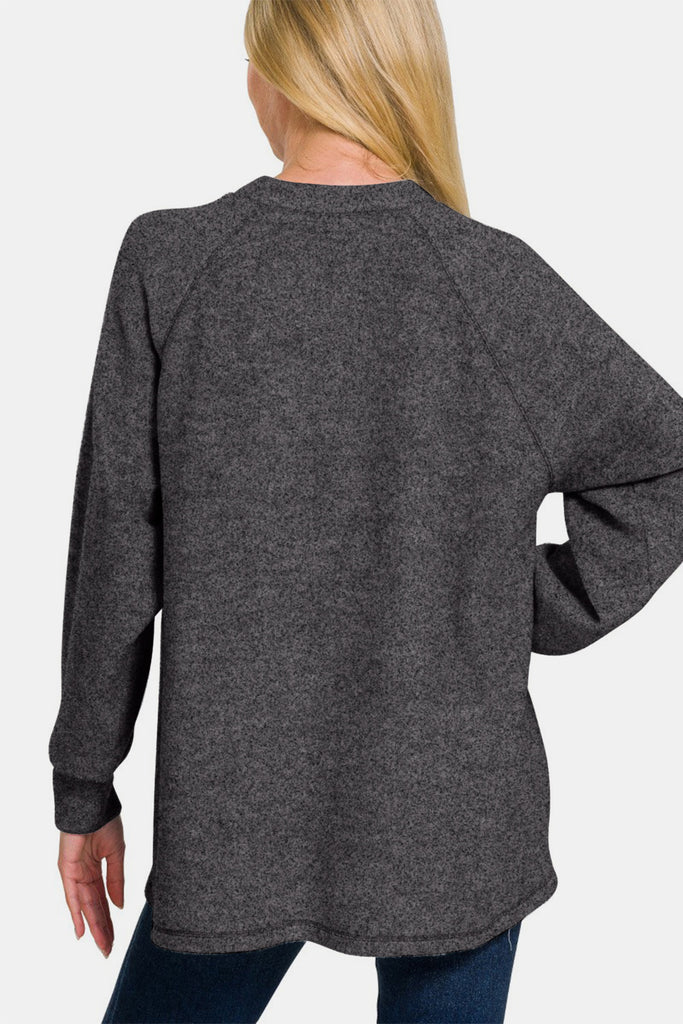 Zenana Pullover Brushed Melange Hacci High-Low Womens Sweater