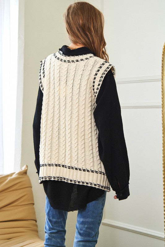 Davi & Dani Solid V-Neck Sleeveless Pocket Sweater 3Colors S-XL