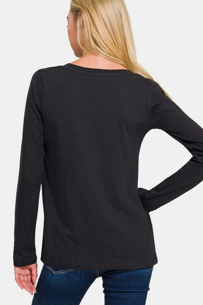 Zenana Pullover V-Neck Long Sleeve Womens T-Shirt S-3X