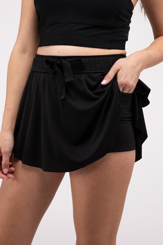 Zenana Ruffle Hem Womens Tennis Skirt Shorts Hidden Pockets 3Colors S-XL