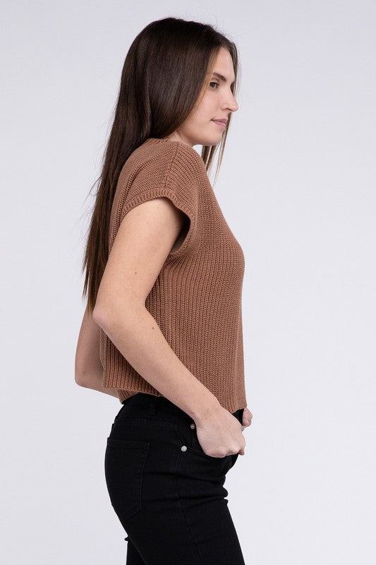 Zenana Mock Neck Short Sleeve Cropped Sweater 4Colors S-L