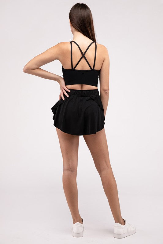 Zenana Ruffle Hem Womens Tennis Skirt Shorts Hidden Pockets 3Colors S-XL