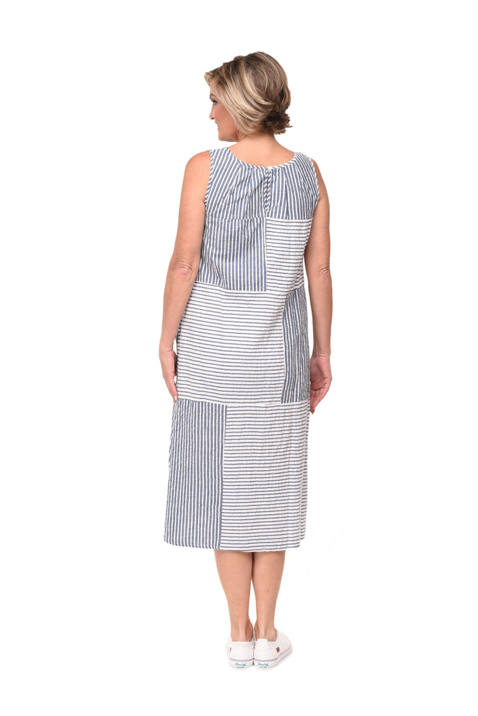 Bridgit Dress in Marina White Seersucker Stripe