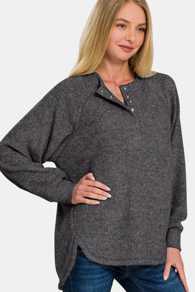 Zenana Pullover Brushed Melange Hacci High-Low Womens Sweater