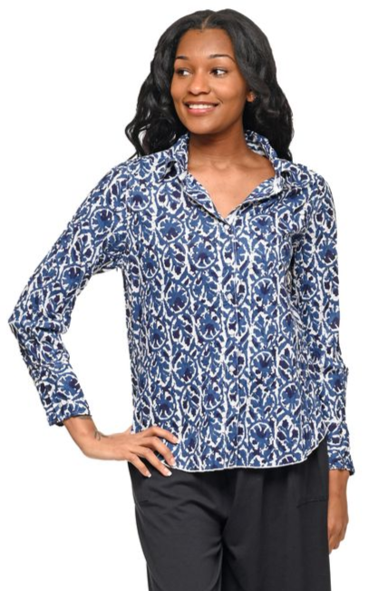 Gretchen Womens Button Down in Baltic Blue