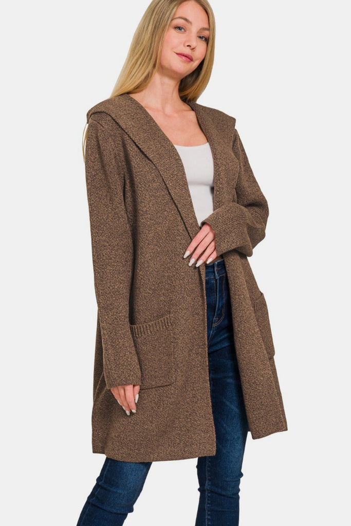 Zenana Hooded Open Front Womens Sweater Cardigan