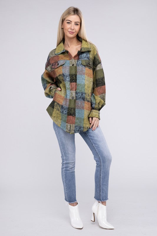 Bibi Loose Fit Buttoned Down Check Womens Shirt Jacket