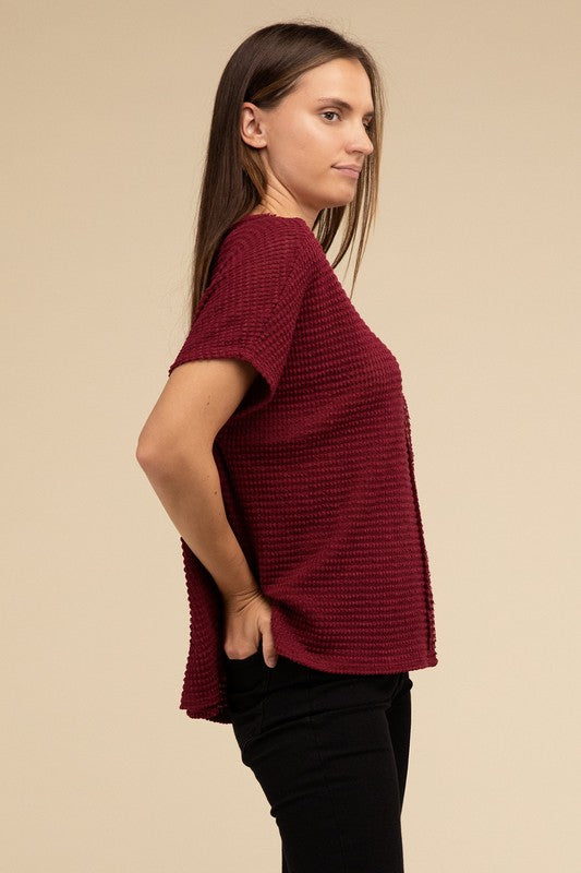 Zenana Dolman Short Sleeve Jacquard Womens Sweater 3Colors S-XL