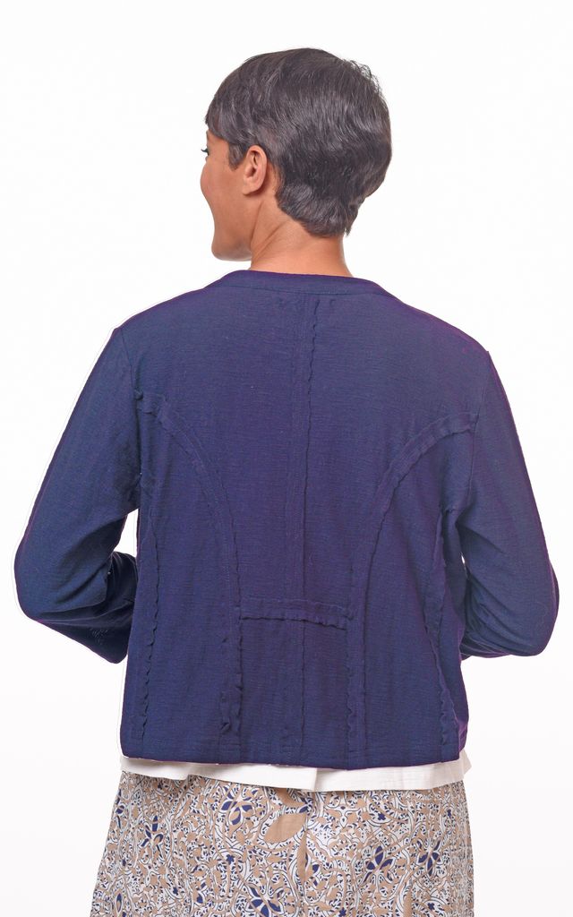 Ollie Womens Cotton Slub Knit 3/4 Sleeves Jacket in Navy