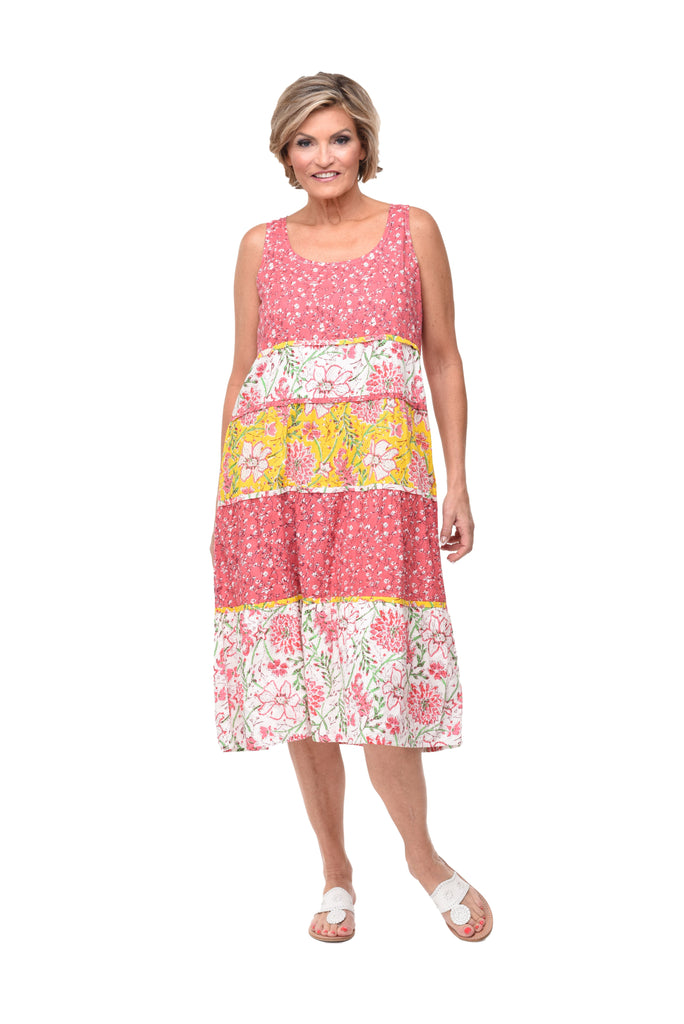 Maya Tiered Womens Dress in Multi Blossom