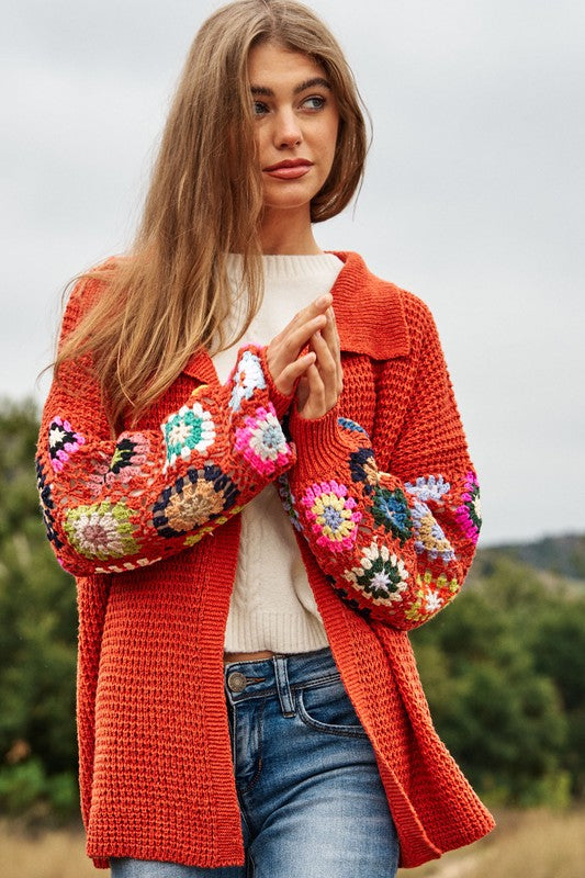 Davi & Dani Crochet Floral Printed Knit Womens Cardigan S-L