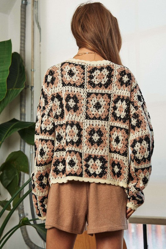 Davi & Dani Crochet Patchwork Pullover Womens Sweater S-XL 2 Colors
