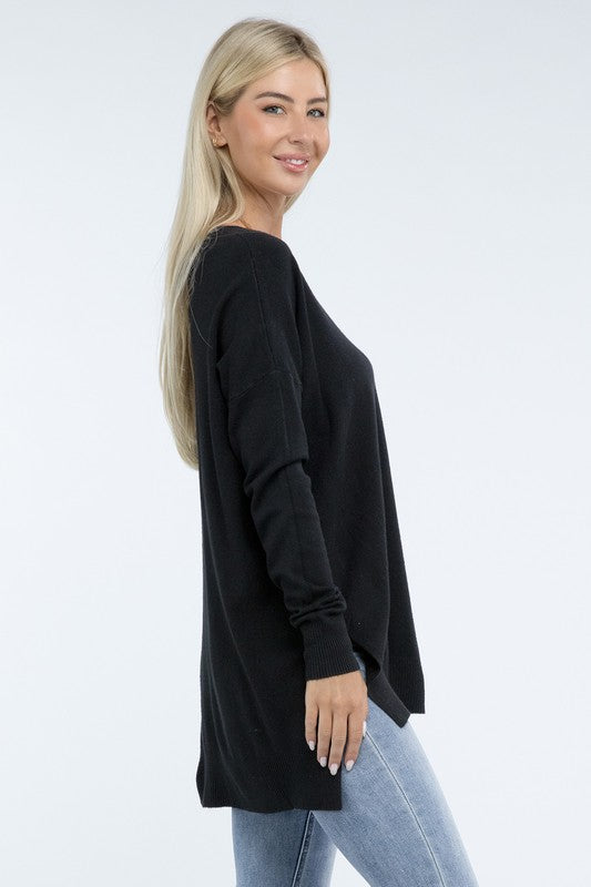 Zenana Hi-Low Hem Front Seam Womens Sweater 5 Colors