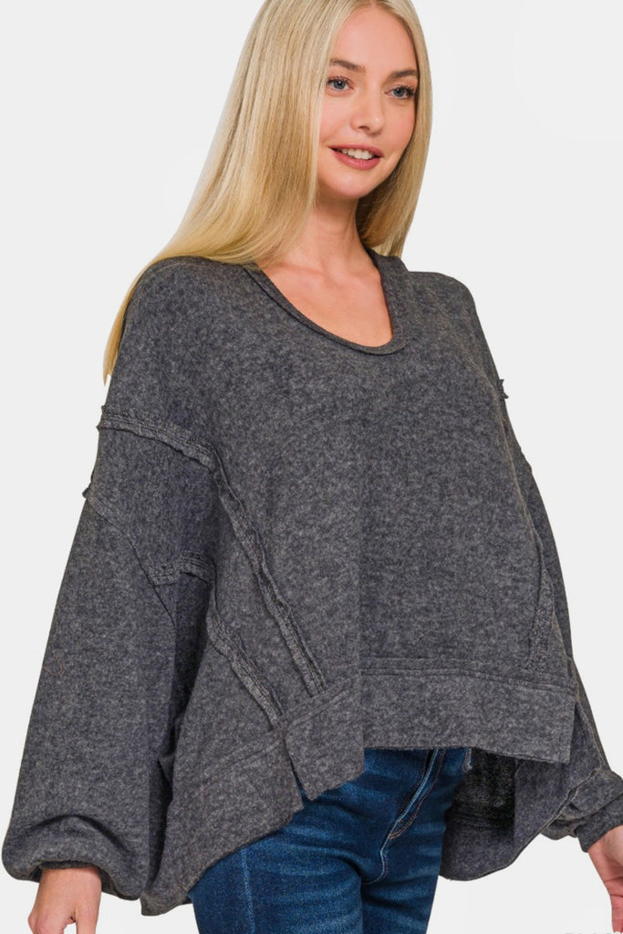 Zenana Brushed Hacci Exposed Seam Womens Hoodie