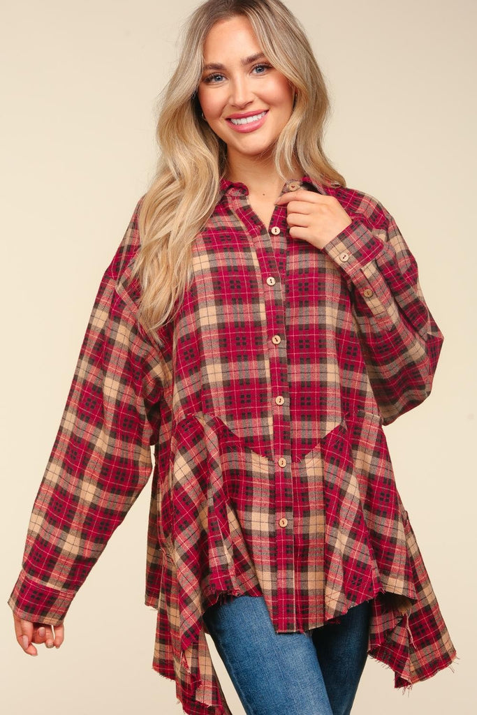 Haptics Plaid Button Down Sharkbite Womens Shirt