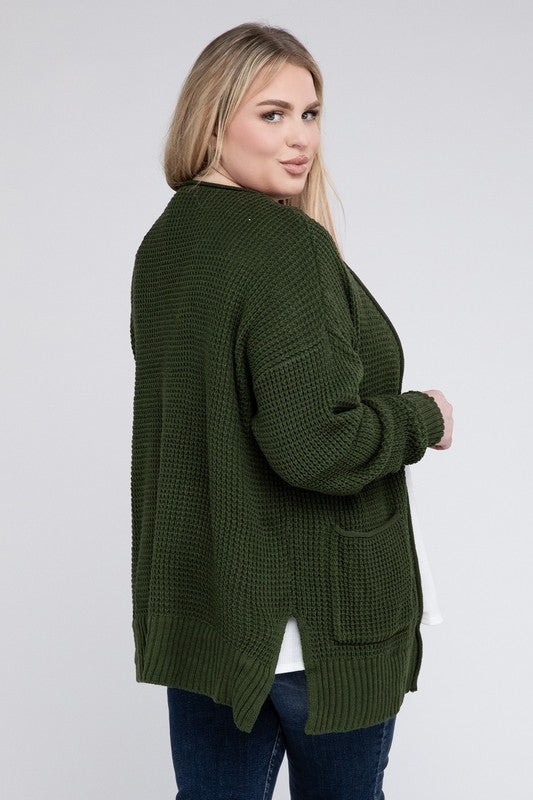 Zenana Plus Size Waffle Open Cardigan Womens Sweater 4Colors