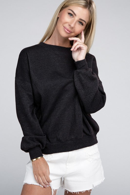 Zenana Acid Wash Fleece Oversized Womens Pullover in Black