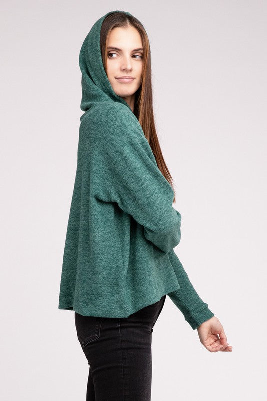 Zenana Hooded Brushed Melange Hacci Womens Sweater 4 Colors