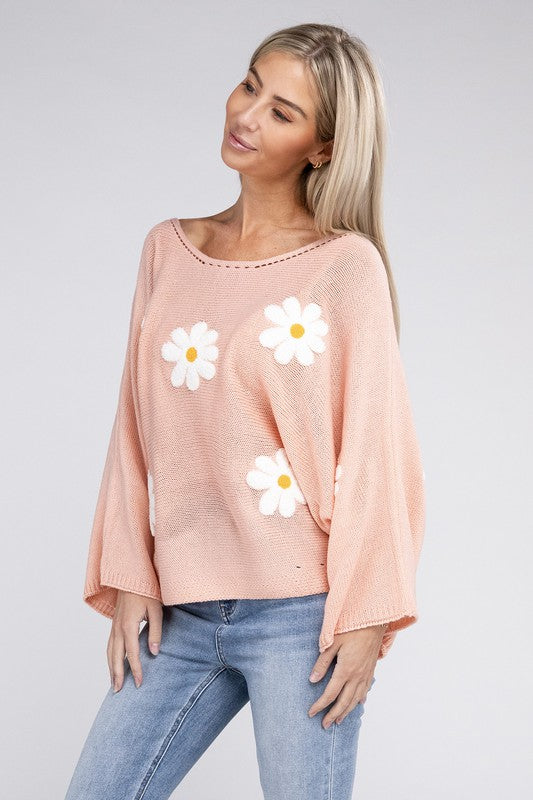 Nuvi Flower Motif Womens Sweater Pink Small or Medium