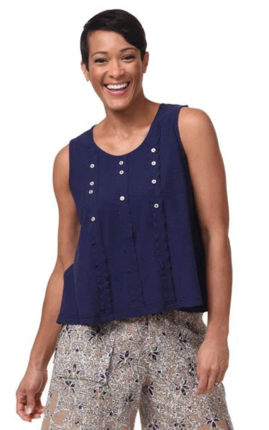 Sea Shell Womens Cotton Slub Knit Tank in Navy