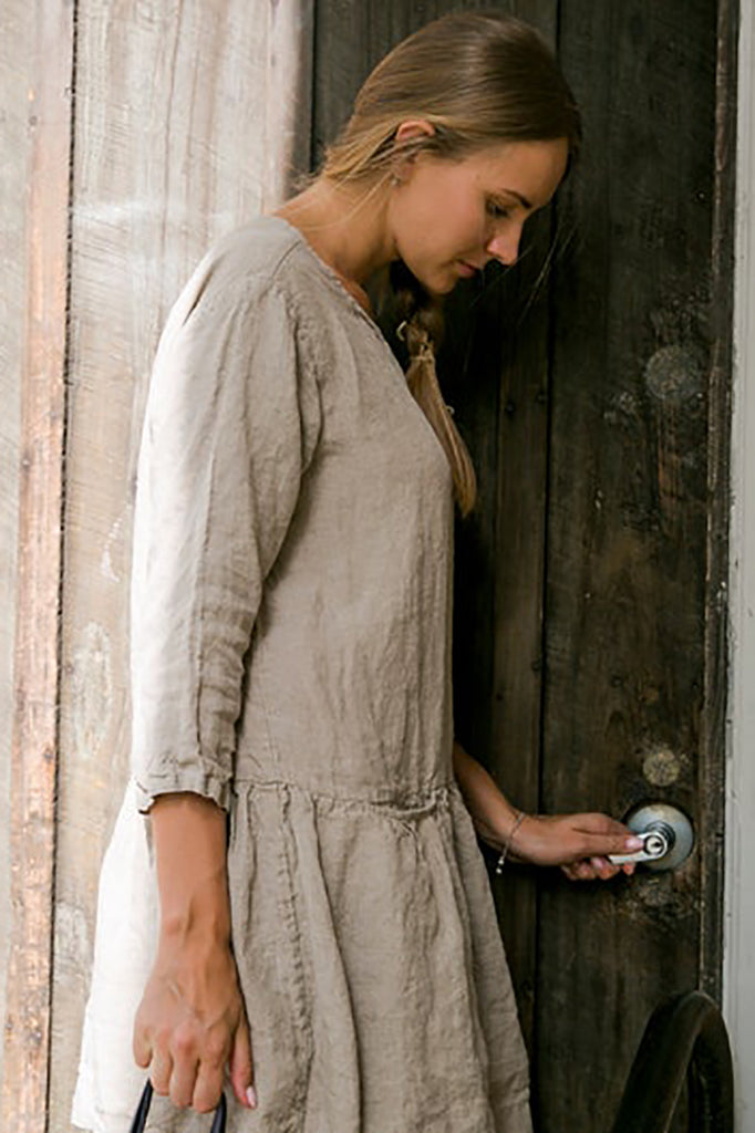 Mary Jay Womens Linen Dress by Vikolino in Natural