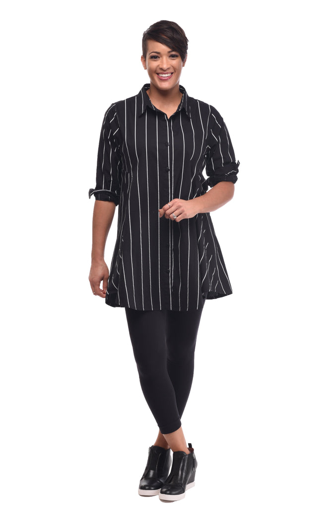Dinah Womens Tunic in Black Metro Stripe