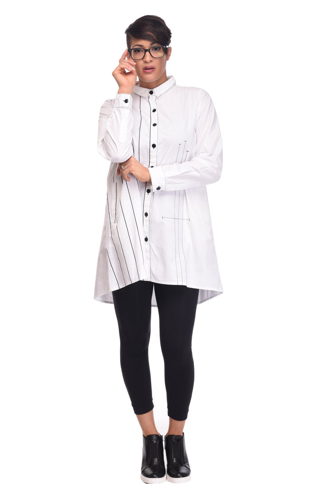 Karan Womens Button Down Tunic in White